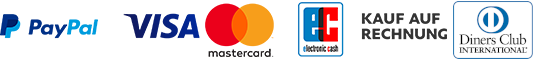 Unsere Zahlarten: PayPal, Visa/Mastercard, Kauf auf Rechnung